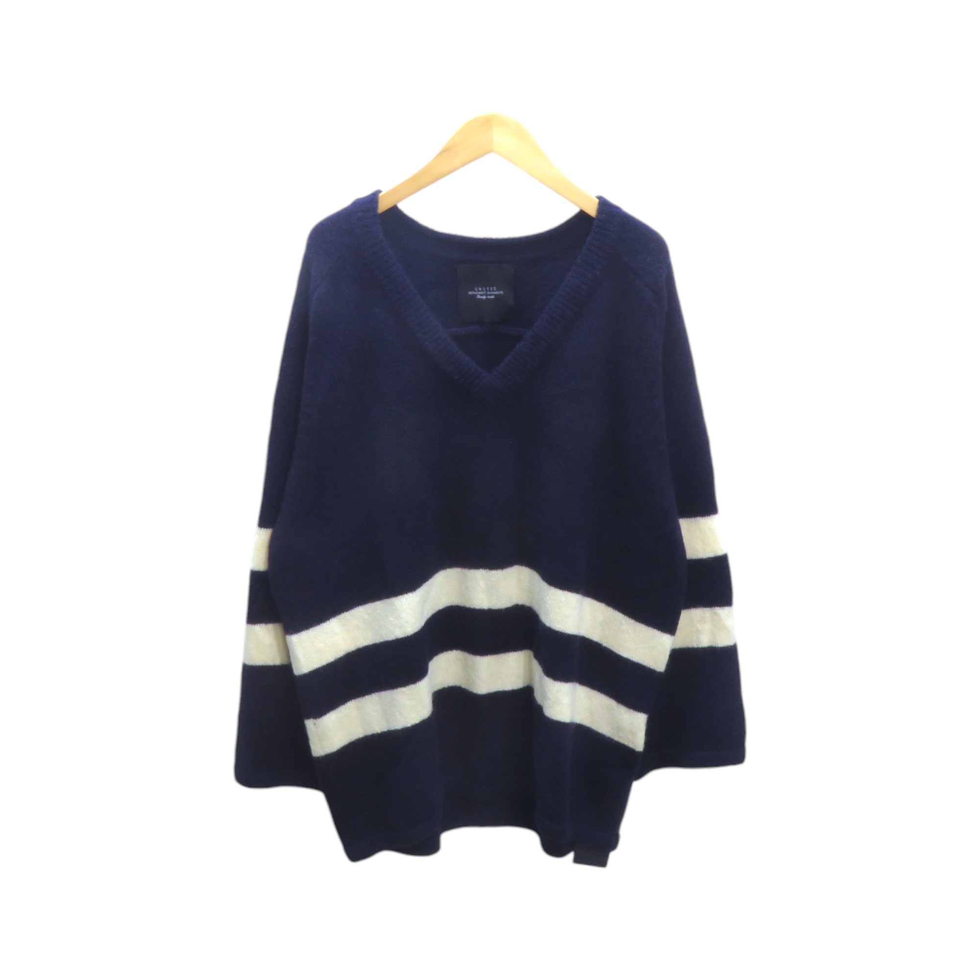 UNUSED 5G V-NECK LINED KNIT NAVY サイズ1 US1188 アンユーズド ファイブジー ブイネック ラインド ニット セーター 大名店【中古】|union3 店