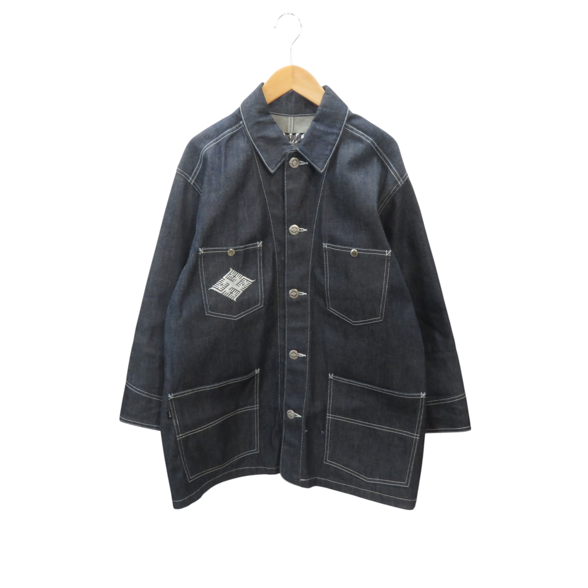 BUDSPOOL APHRODITEGANG LOGO COVERALL DENIM JACKET INDIGO SIZE-XXL バッズプール アフロディーテギャング ロゴ刺繍 カバーオール デニムジャケット 大名店【中古】