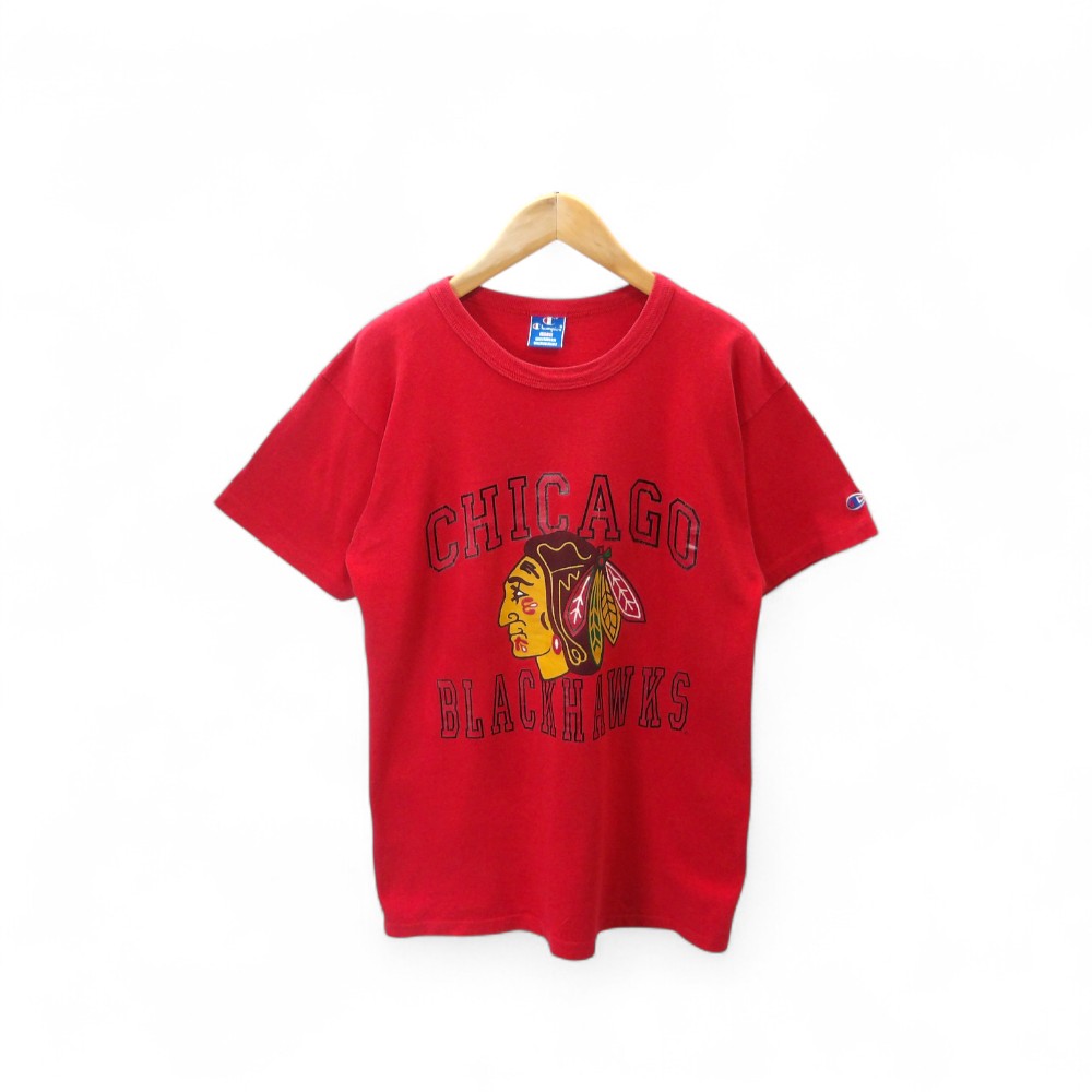CHAMPION 90s CHICAGO BLACKHAWKS RED サイズL チャンピオン シカゴ ブラックホークス Tシャツ ショートスリーブ 大名店【中古】