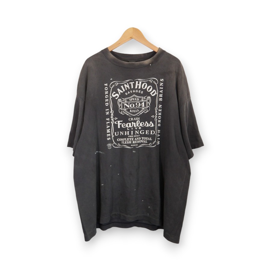 SAINT MICHAEL×NEIGHBORHOOD 25ss NH_SS TEE STHD.FEARLESS BLACK サイズXXL SM-HR8-0000-C70 セントマイケル ネイバーフッド ヴィンテージ加工 半袖 Tシャツ 大名店【中古】