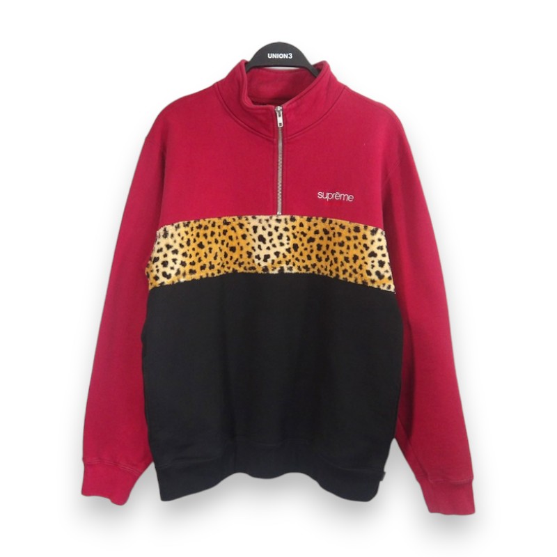 SUPREME 18aw Leopard Panel Half Zip Sweatshirt 大きさM シュプリーム レオパードパネル ハーフジップ トレーナー 大名店【中古】