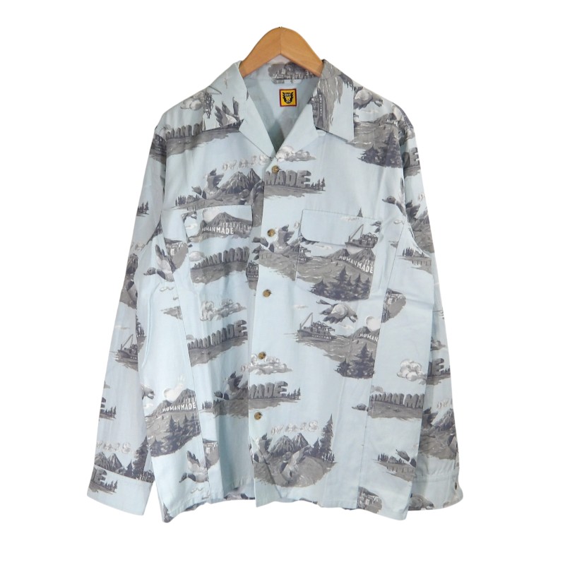 HUMAN MADE 24aw PRINTED SHIRT RAYON L/S 大きさXL HM28SH011 ヒューマンお手伝いさん プッディングテッド プルオーバー 人絹 トップス ロング捩り 大名店【中古】