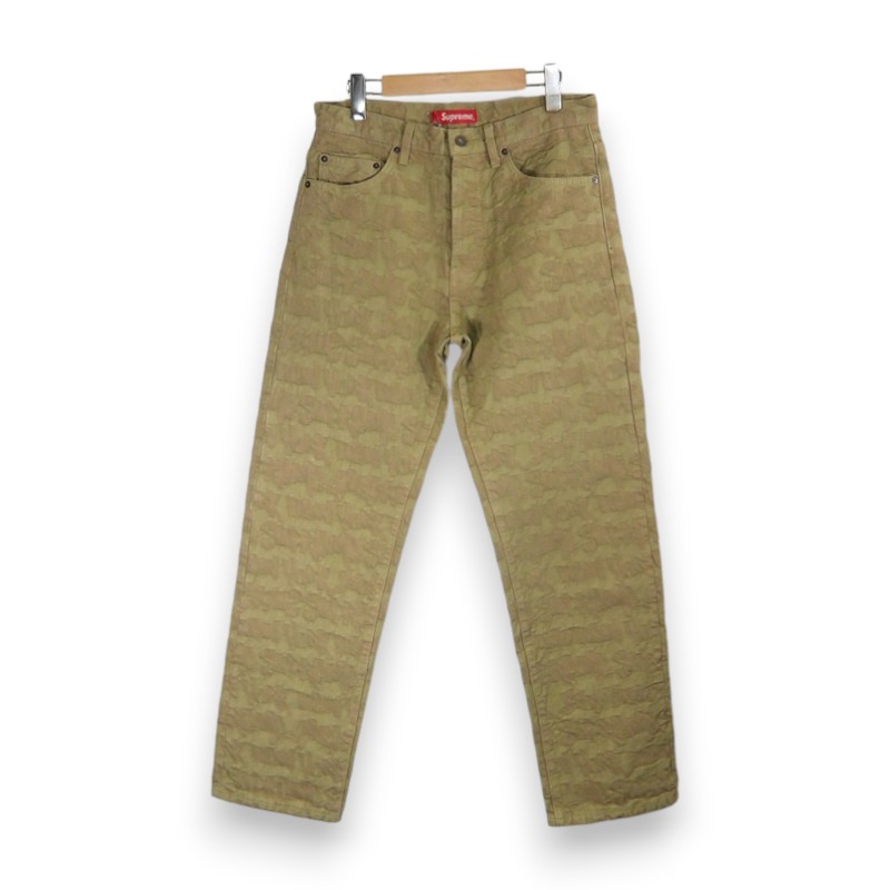 SUPREME 22ss Fat Tip Jacquard Regular Jean Beige 大いさ30 シュプリーム ファットチップ ジャかばい立て レギュラー デニム ジーンズズボン下 大名店【中古】 メンズファッション-ズボン・パンツ
