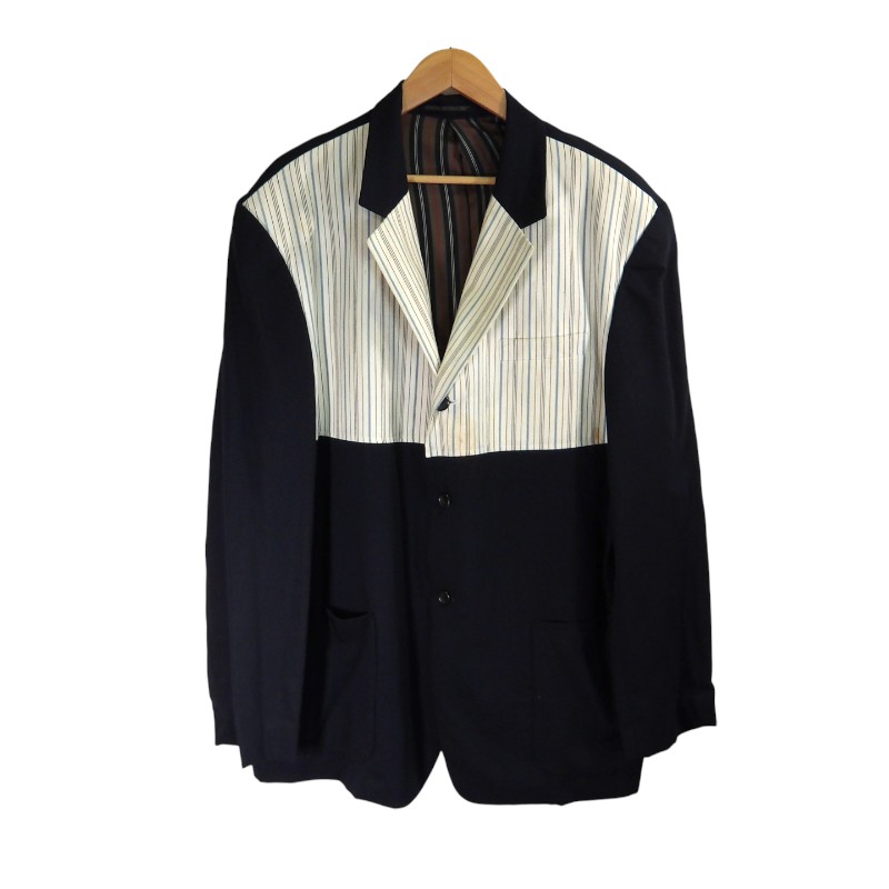 YOHJI YAMAMOTO POUR HOMME 1993ss STRIPE PANEL WOOL JKT サイズM HO-J37-814 ヨウジヤマモト プールオム ストライプ パネル ウール ジャケット アウター 大名店【中古】