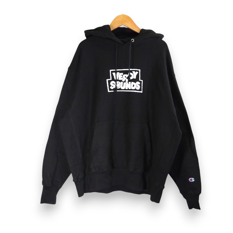 VERDY SOUNDS CHAMPION HOODIE BLACK サイズXL ヴェルディ サウンズ チャンピオン フーディー パーカー スウェット トップス 大名店【中古】|union3 店