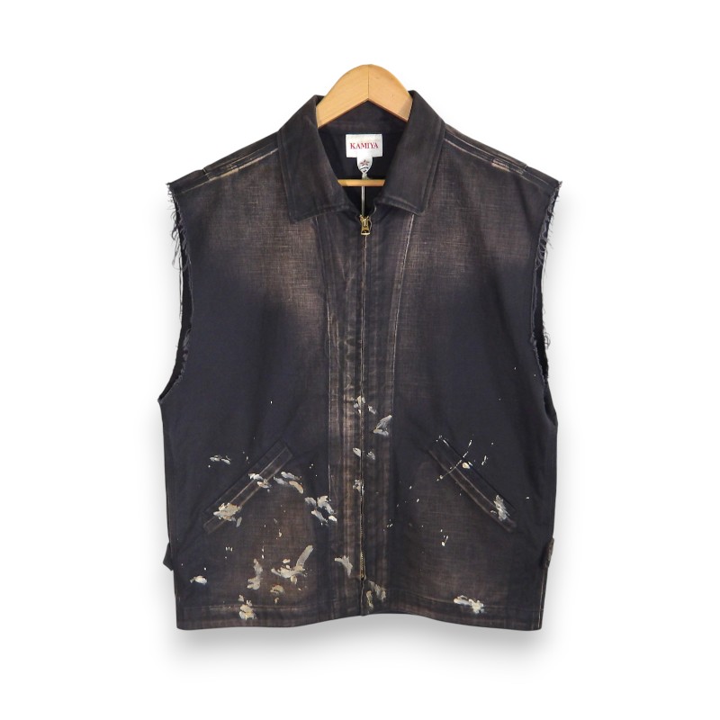 KAMIYA 25ss SERGE PAINT VEST BLACK サイズL G14VT029 カミヤ セージ ペイント ベスト デニム トップス 大名店【中古】