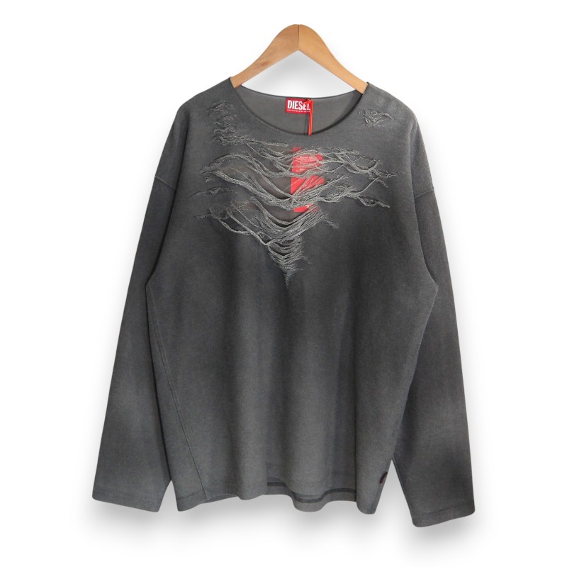 DIESEL 25ss S-RUBEN 9AW GREY サイズM A18216-S-RUBEN-OPLAI ディーゼル トップス ダメージ加工 スウェット 大名店【中古】