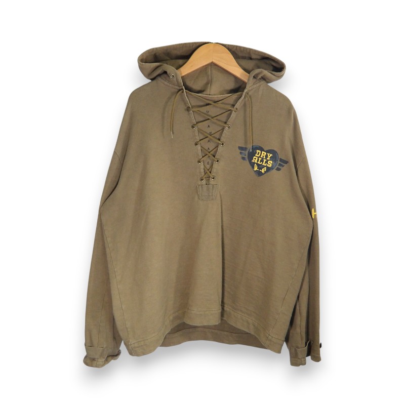 HUMAN MADE 24ss LACE UP HOODED PULLOVER OLIVE サイズM HM28CS007 ヒューマンメイド レースアップ フーデッド プルオーバー パーカー トップス 大名店【中古】