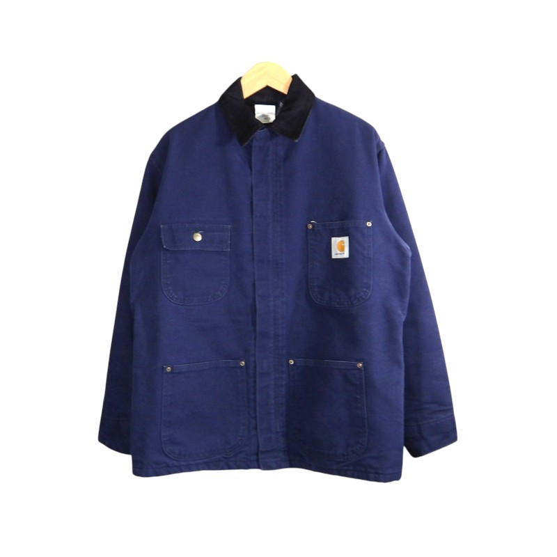 CARHARTT 1993 CHORE COAT NAVY 大きさ40 CB242 鉄道車両ハート型 チョア 厚地の外套 上衣 アウター 大名店【中古】