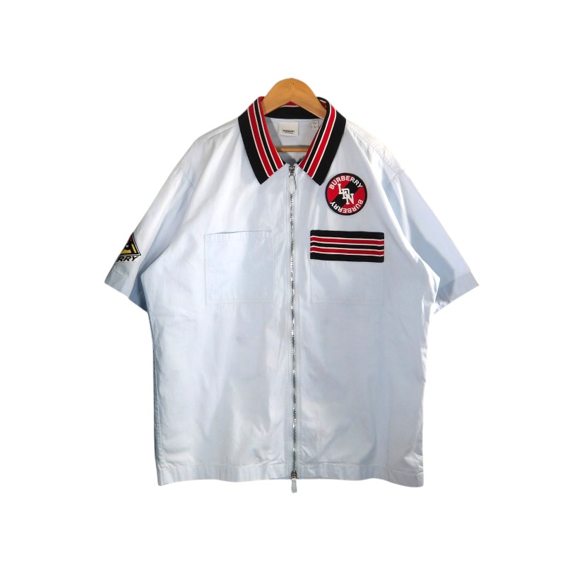 BURBERRY LONDON PATCH DETAIL ZIP UP SHIRT サイズL 8023790 バーバーリーロンドン パッチ ディテール ジップアップ シャツ トップス 大名店【中古】