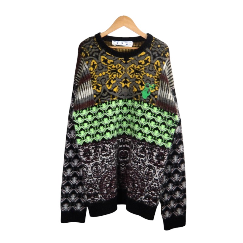 OFF-WHITE 20aw ALPACA MOHAIR SWEATER MULTI COLOR 大きさＭ 象牙色 アルパカ モヘヤ スウェーター 編み物 トップス 大名店【中古】