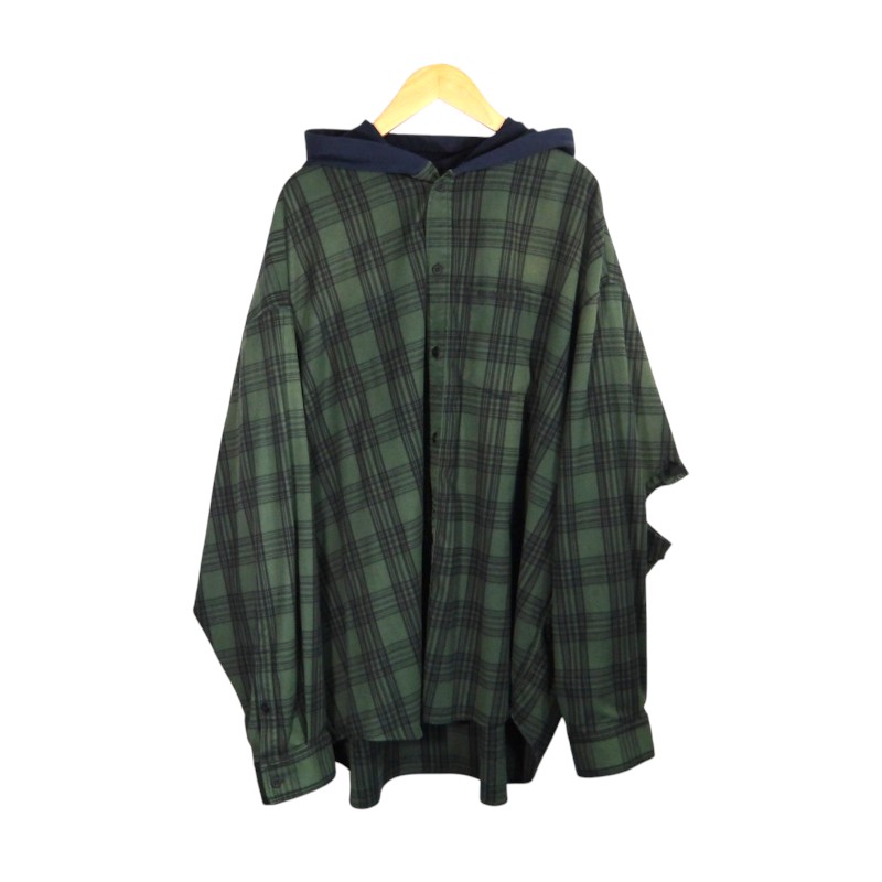 BALENCIAGA 23ss OVERSIZED HOODED SHIRT GREEN サイズ3 746369 TOM21 バレンシアガ オーバーサイズド フーデッド シャツ トップス 大名店【中古】