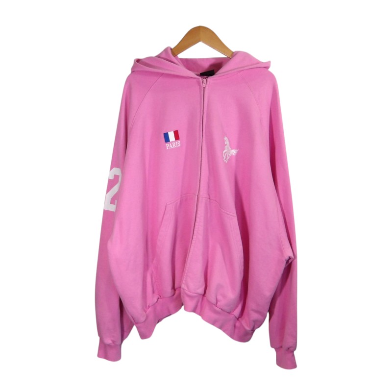 BALENCIAGA 22aw POLO ZIP UP HOODIE PINK サイズ3 720425 TNVD4 バレンシアガ ポロ ジップアップ フーディー パーカー トップス 大名店【中古】