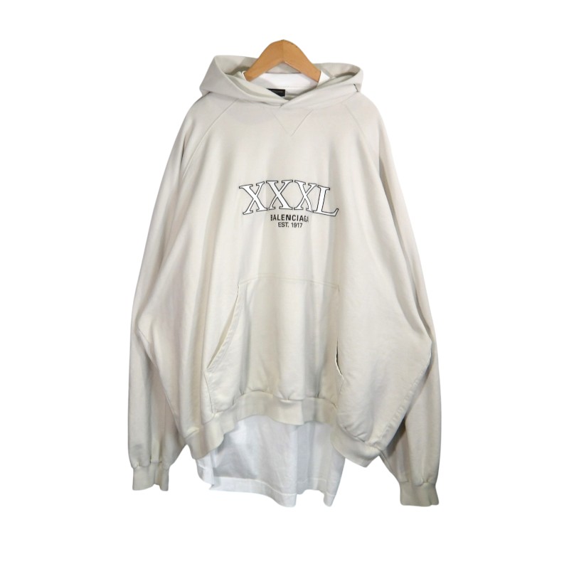 BALENCIAGA XXXL LAYERED HOOIDE LARGE FIT IVORY サイズ4 バレンシアガ トリプルエックスエル レイヤード フーディー ラージフィット パーカー トップス 大名店【中古】