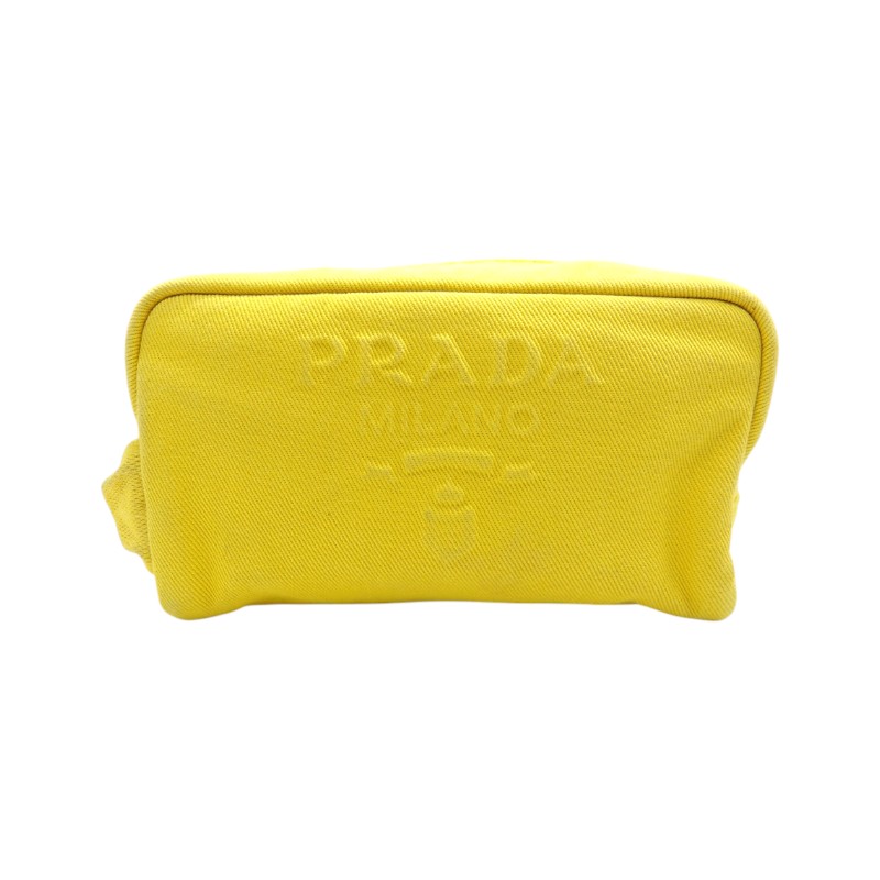 PRADA CANVAS TRAVEL POUCH YELLOW プラダ 帆布 周遊車寄せ かざり付ける車寄せ ミニ御徒面子 大名店【中古】