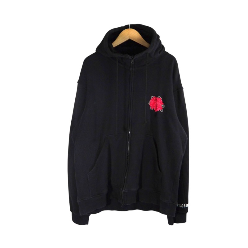 YOHJI YAMAMOTO WILD SIDE EMBROIDERY ZIP HOODIE BLACK 大きさ3 WJ-T62-006 ヨウジヤマモト ワイルド側面 刺しゅう ジップ フーディー パーカー トップス 大名店【中古】