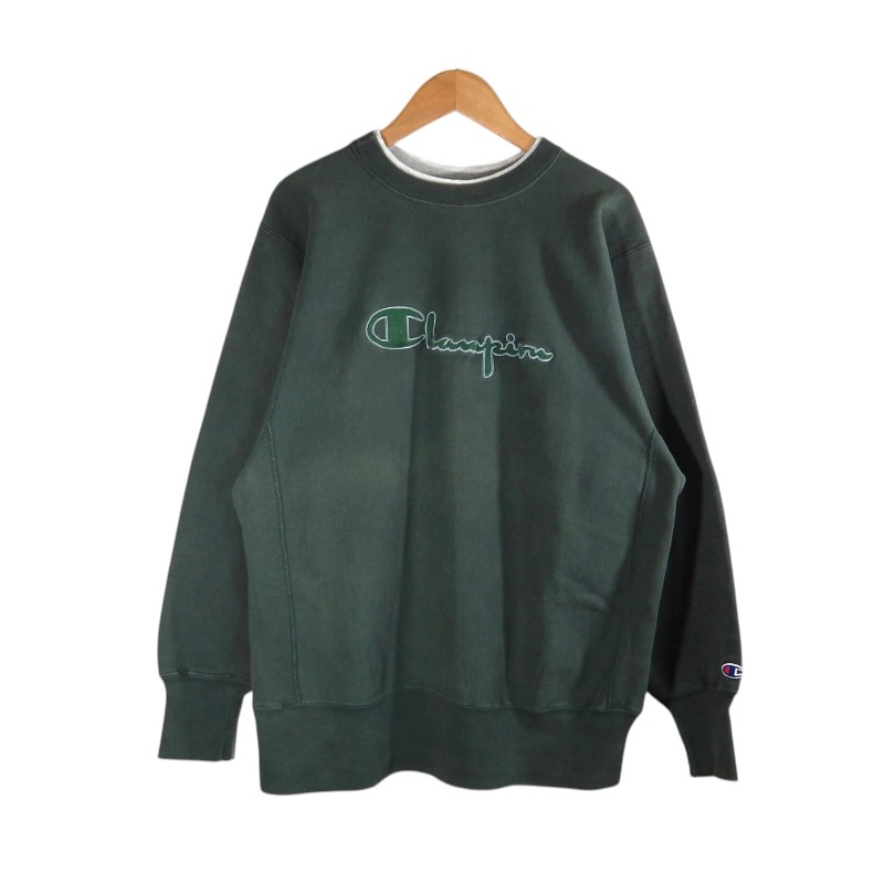 CAMPION VINTAGE 90s REVERSE WEAVE SCRIPT LOGO CREWNECK GREEN 大きさL はやりっ子 ヴィンテージ リバースウィーブ 脚本 ロゴタイプ 労働者の一団素っ首 トップス 大名店【中古】