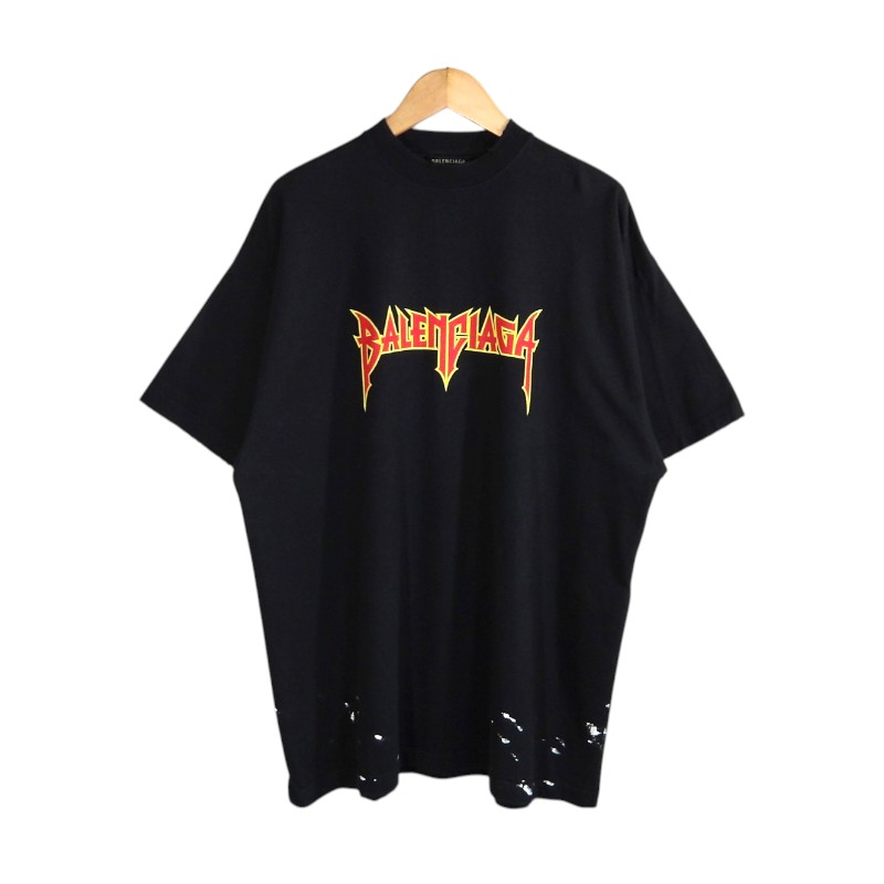 BALENCIAGA METAL LOGO CRASHED SS TEE サイズL 694576 TMV88 バレンシアガ メタル ロゴ クラッシュド ショートスリーブ Tシャツ トップス 大名店【中古】|union3 店