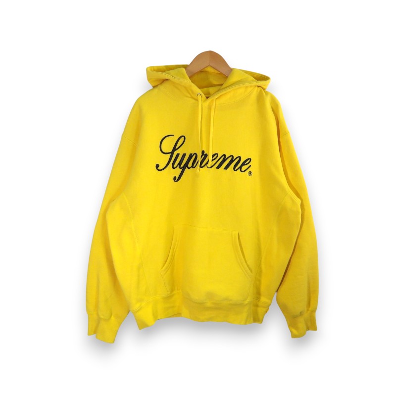 SUPREME 23aw RAISED SCRIPT HOODED SWEATSHIRT YELLOW サイズM シュプリーム ライズド スクリプト フーデッド スウェットシャツ パーカー トップス 大名店【中古】