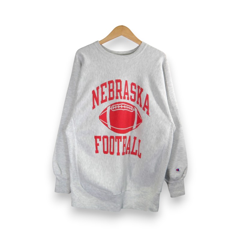 CHAMPION VINTAGE 90s REVERSE WEAVE CREWNECK NEBRASKA FOOTBALL 三連刷り上げる GRAY 大きさXXL はやりっ子 ヴィンテージ リバースウィーブ 労働者の一団素っ首 流汗 トップス 大名店【中古】
