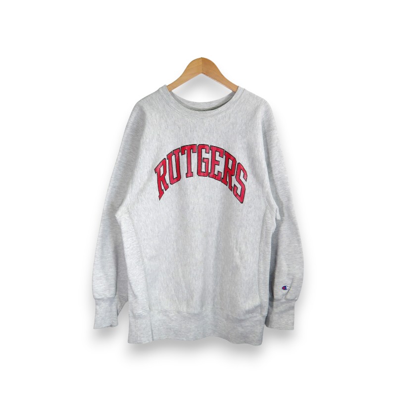 CHAMPION VINTAGE 90s RUTGERS RW CREWNECK GRAY 大きさXL はやりっ子 ヴィンテージ リバースウィーブ 労働者の一団素っ首 スウェットトップス 大名店【中古】