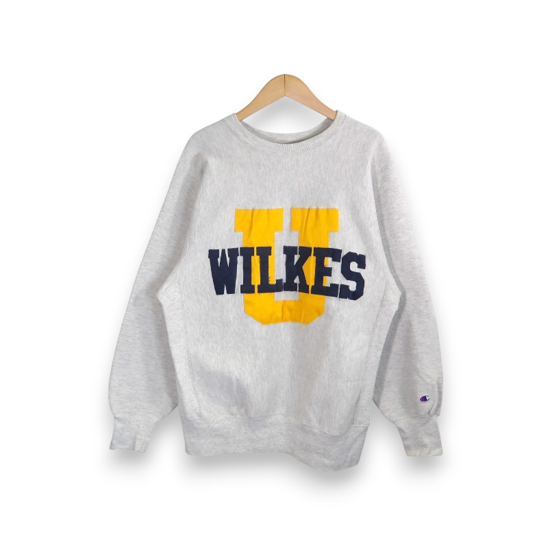 CHAMPION VINTAGE 90s ReverseWEAVE CREWNECK U WILKESワッペン GRAY サイズL チャンピオン ヴィンテージ リバースウィーブ クルーネック スウェット トップス 大名店【中古】