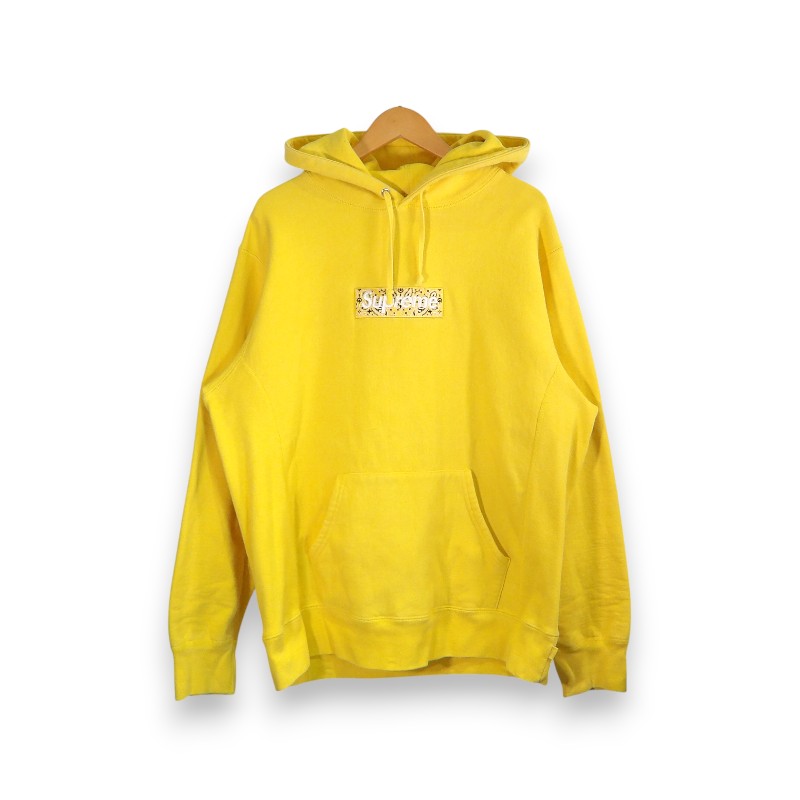 SUPREME 19aw BANDANA BOX LOGO HOODED SWEATSHIRT YELLOW カナダ製 サイズL シュプリーム バンダナ ボックスロゴ フーデッド スウェットシャツ トップス パーカー 大名店【中古】