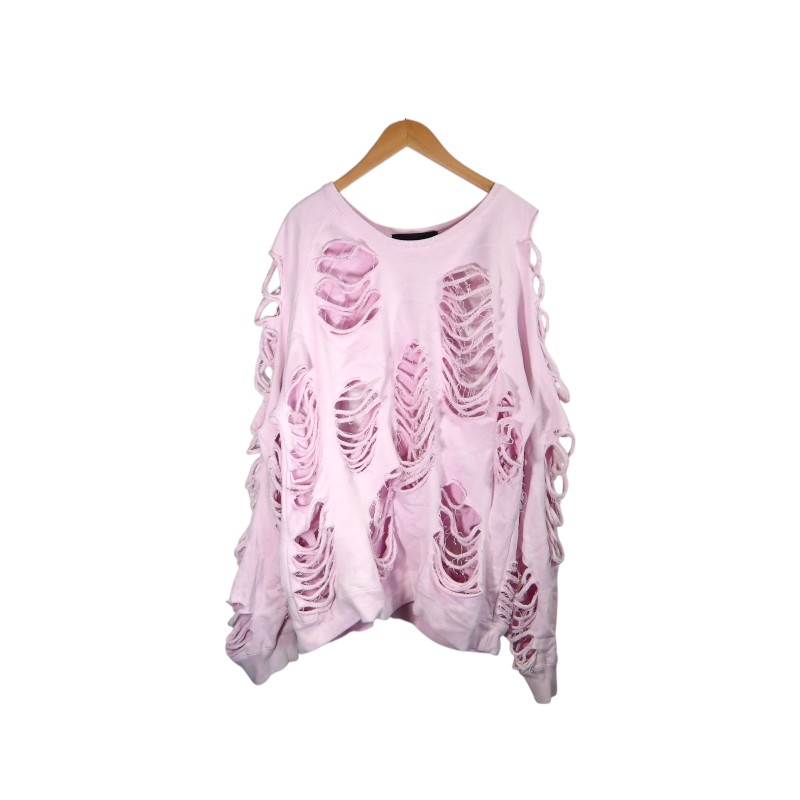JUN/NAKAYAMA DISTRESSED CREWNECK PINK サイズL ジュンナヤカヤマ ディストレッセド クルーネック スウェット トップス ダメージ加工 大名店【中古】