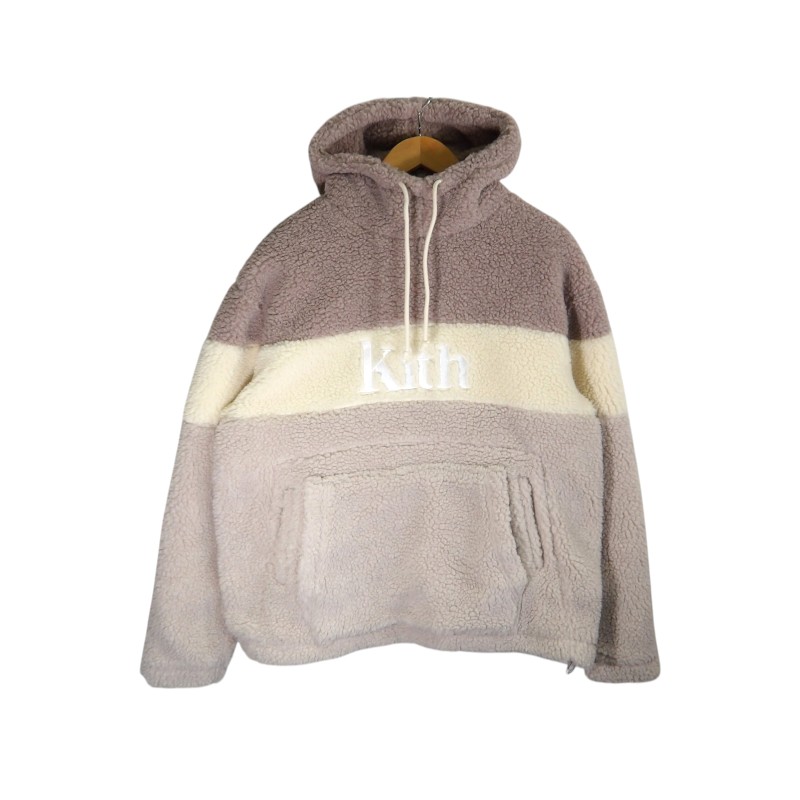 KITH NYC SHERPA DOUBLE POCKET HOODIE BEIGE サイズＭ キスニューヨクシティ シェルパ ダブル ポケット フーディー ボア アウター 大名店【中古】｜union3 店
