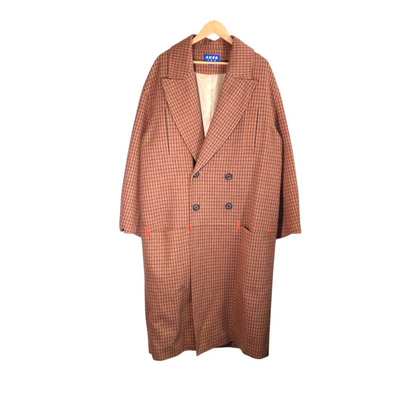 ADERERROR CHECK DOUBLE COAT BROWN 大きさ3 アーダーエラー 読み合わせる ダブル 厚地の外套 上衣 アウター 大名店【中古】
