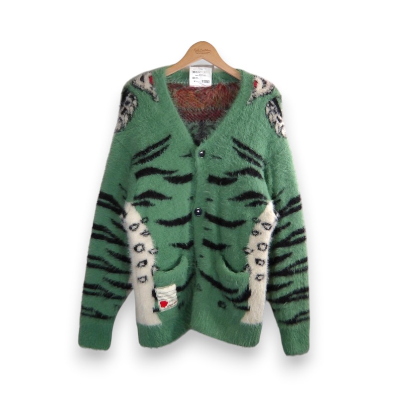 SEVSKIG TIBETAN TIGER KNIT CARDIGAN GREEN 大きさM KN--SV-NNA-1002 セヴシグ チベタン 虎 ジレー トップス 大名店【中古】