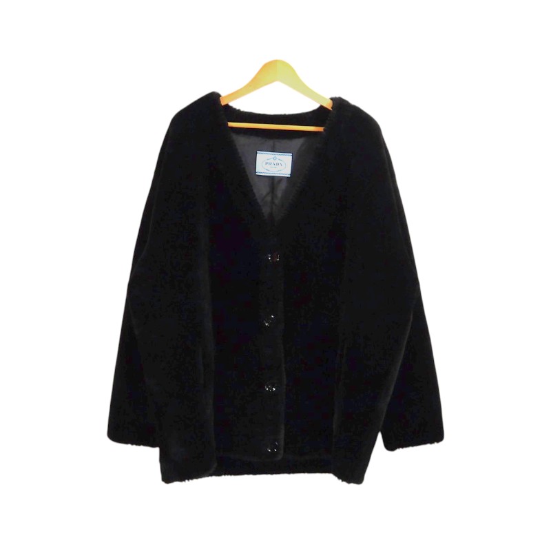 PRADA SHEEPSKIN SHEARLING CARDIGAN 購入注文お手伝いさん品 大いさ48 木製ハンガー\u0026ガーメントケース属する プラダ シープスキン 上昇限度 ジレー トップス  大名店【中古】