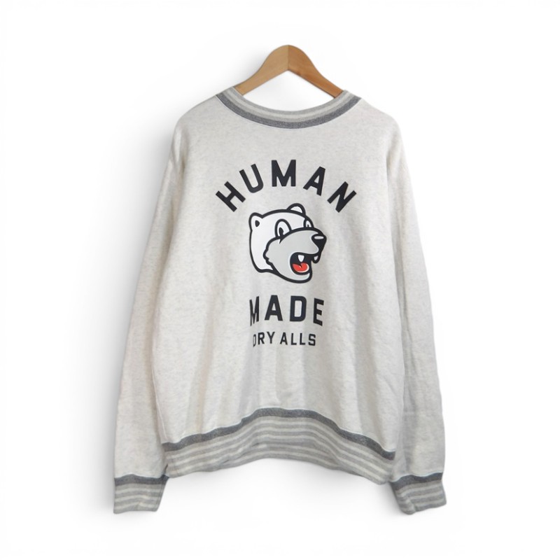 HUMAN MADE 26ss STRIPED RIB SWEATSHIRT GREY 大きさL HM31CS021 ヒューマンお手伝いさん ストライプド 肋材 トレーナー 大名店【中古】