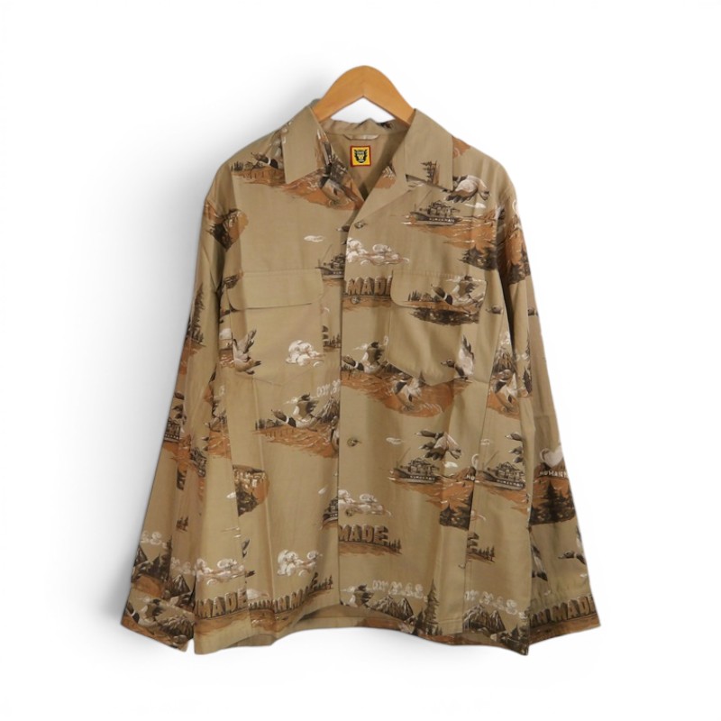 HUMAN MADE 24aw PRINTED SHIRT RAYON L/S DUCKS BEIGE 大きさL HM28SH011 ヒューマンお手伝いさん プリンテッドシャツ 人絹 長袖 ダックス 大名店【中古】