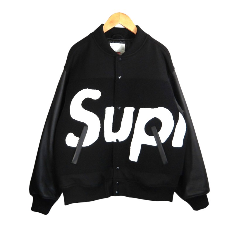 SUPREME 24ss BIG LOGO CHENILLE VARSITY JACKET BLACK サイズL シュプリーム ビッグロゴ シュニール バーシティ ジャケット スタジャン アウター 大名店【中古】｜union3 店 56,760円