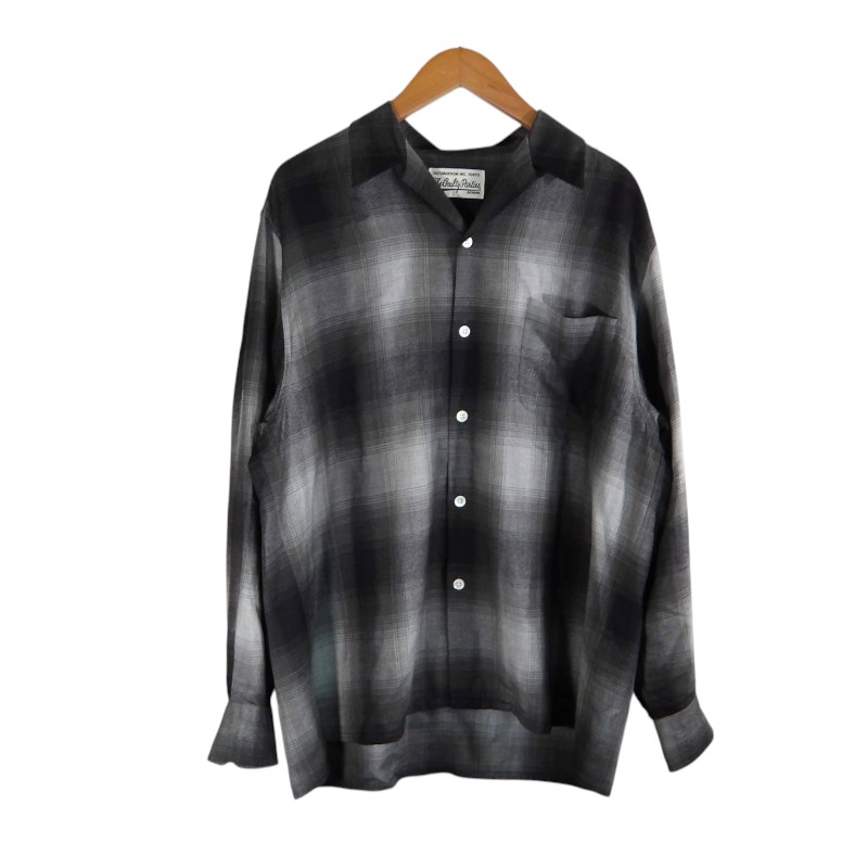 WACKO MARIA 23aw OMBRE CHECK OPEN COLLAR SHIRT BLACK 大きさM ワコマリア オンブレ 照合のしるし プルオーバー 開けはなし 色つや トップス 大名店【中古】