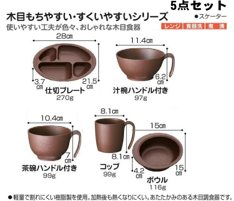 市場 スケーター木目持ちやすい食器シリーズ5点セットNBLS1H