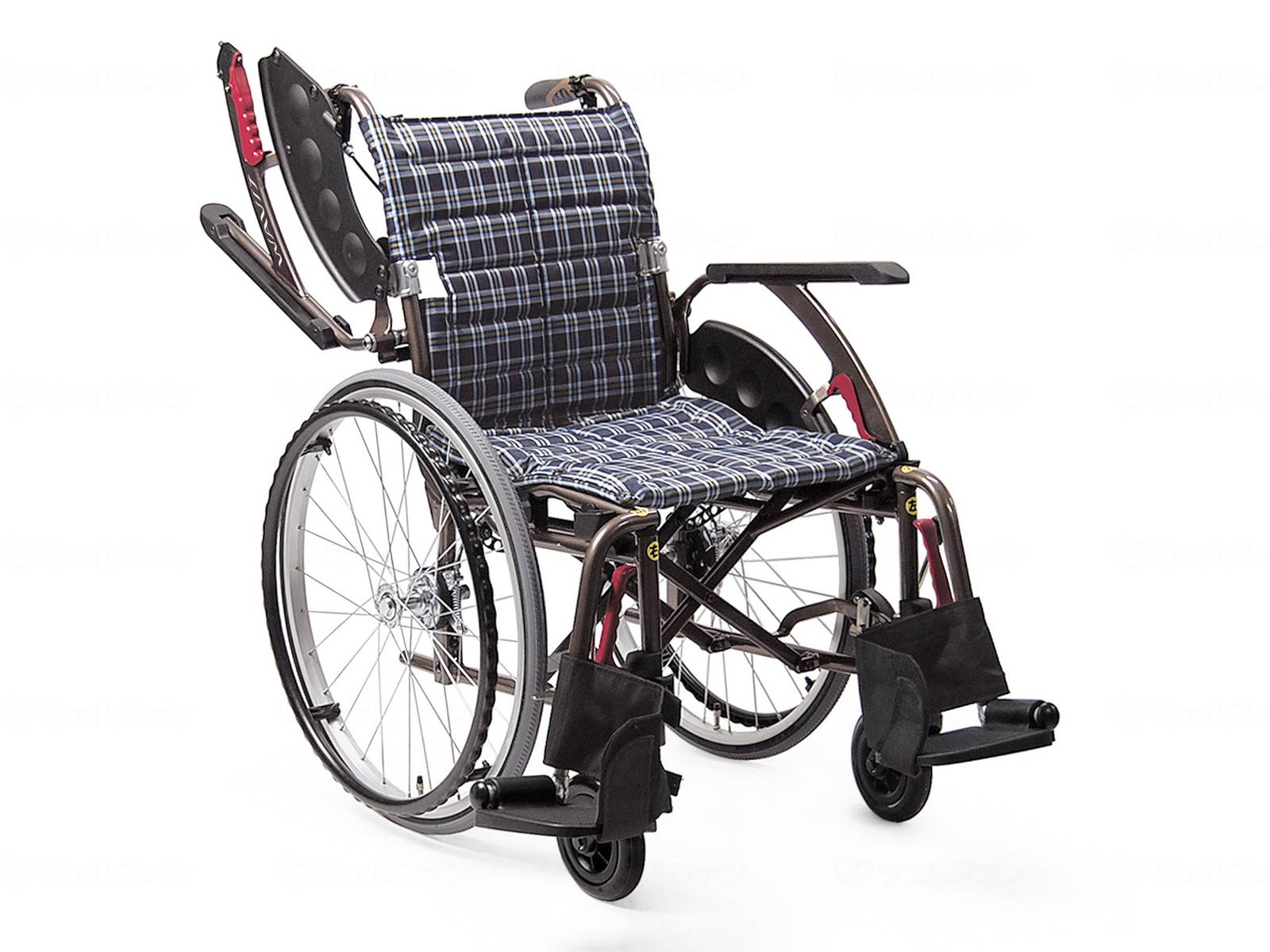 非課税商品 カワムラサイクル WAVIT+（ウェイビットプラス） WAP22-42S ソフトタイヤ仕様 自走用 / 座幅42cm A13 濃紺チェック メーカー直送｜イイケア　介護と健康の通販専門店