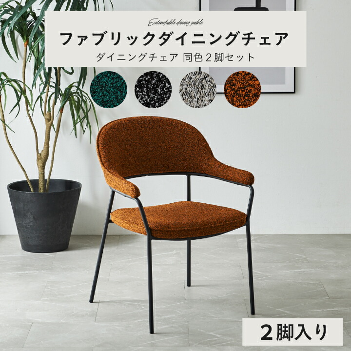 【ﾎﾟｲﾝﾄ5倍★4月14日20時～17日10時迄】ダイニングチェア 2脚入り チェア ブークレ生地 ファブリック おしゃれ アイアン 北欧 モダン ミッドセンチュリー ブラック