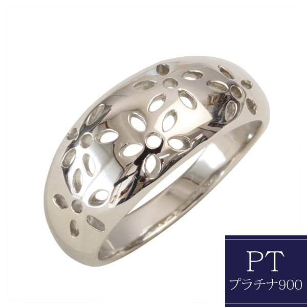 プラチナ リング ファッションリング Pt900【文字入れ不可】 大きめ ボリューム 花 フラワー　地金リング