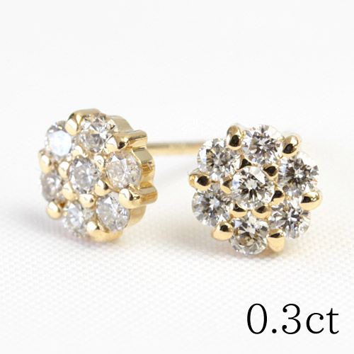 K18 ダイヤモンド ピアス 0.3ct SIクラス ゴールドピアス お花 フラワー ダイヤピアス ダイアモンド 結婚記念日 誕生日 プレゼントに|ジュエリーエクセレンテ