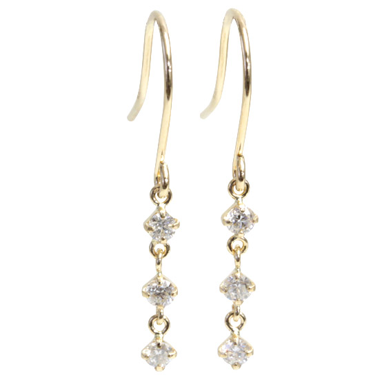 K18 ピアス アメリカンピアス スリーストーン ダイヤモンドピアス 0.2ct フック pt K18PG YG プラチナ ゴールド ダイヤピアス【あす楽対応】