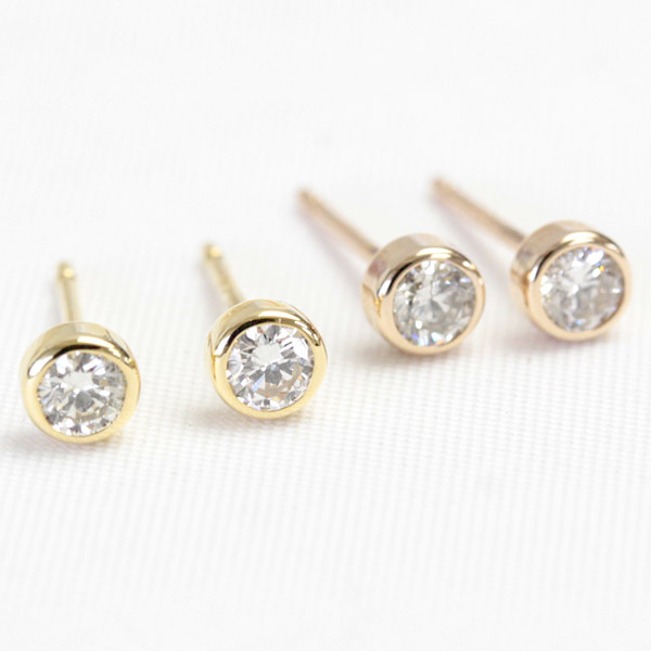 K18 ダイヤモンド ピアス 0.15ct フクリン ベゼルセッティング H&C カード鑑別書付 ピンクゴールド イエローゴールド SIクラス|ジュエリーエクセレンテ