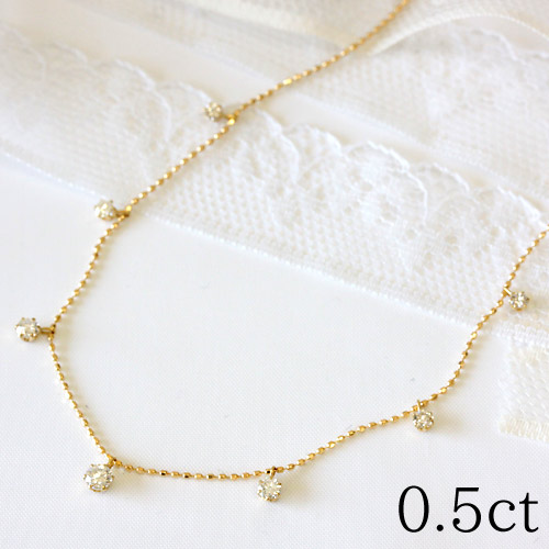K18 ダイヤモンド ステーション ネックレス 0.5ct 無色透明F~Gカラー、SIクラス品質【対応_関東】|ジュエリーエクセレンテ