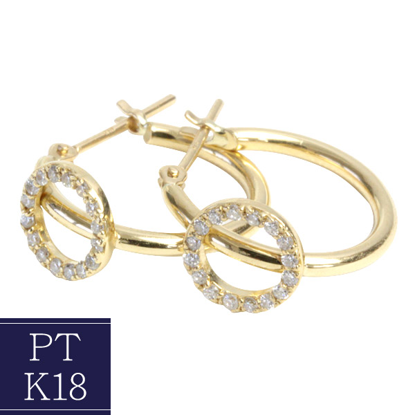 K18 ピアス フープ ダイヤモンド 0.16ct 1.5mm×15mm クロッシング ピアス サークルデザイン 18K Pt900 フープピアス ダイヤモンドピアス ゴールドピアス プラチナピアス 輪っか ※商品は1ペア価格ですのでご安心下さい【安心の日本製】|ジュエリーエクセレンテ