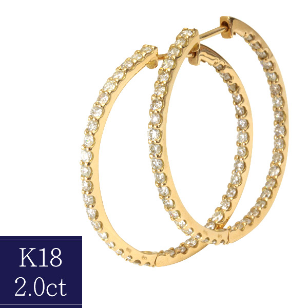 ダイヤモンド エタニティ フープ ピアス 2.0ct K18 78石 片側1ct 2カラット ダイヤピアス ダイヤモンドピアス|ジュエリーエクセレンテ