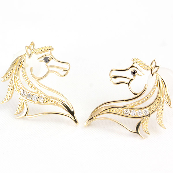 K18 ダイヤモンド ピアス ホース 馬 0.04ct イエローゴールド ピンクゴールド ダイヤピアス ダイヤモンド 可愛い キュート 幸運