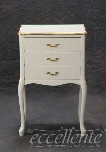 ★ イタリア家具 ヨーロッパ家具 LA6-0201IVイタリア製ナイトテーブル 3段Ivory 【イタリアン家具 ヨーロピアン家具 輸入家具 アンティーク調 猫脚】【クラシック家具】｜ヨーロッパ輸入家具エクセレンテ