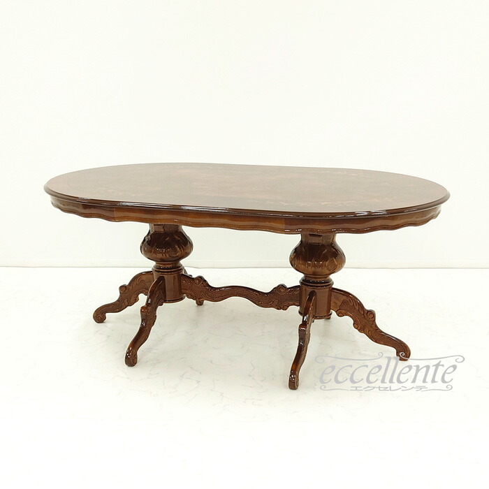 イタリア製 ダイニングテーブル 175 象嵌 茶 Dining Table 175 Inlay Walnut Finish MS-9039IN テーブル イタリア家具 ヨーロッパ家具 イタリアン家具 ヨーロピアン家具 クラシック家具 輸入家具 アンティーク調｜ヨーロッパ輸入家具エクセレンテ 130,900円