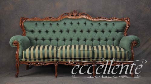 イタリア製 ソファ 3人掛け 1人掛け フランチェスカ ウォールナット／グリーン GP-113/3F3G Francesca イタリア家具 ヨーロッパ家具イタリアン家具 ヨーロピアン家具 輸入家具 クラシック家具 アンティーク調